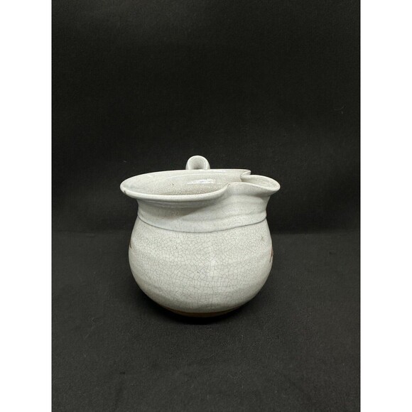 Handmade Studio Pottery Creamer Crackle Glaze Tan Leaves Cream Pinch Pot Pitcher - Picture 4 of 10